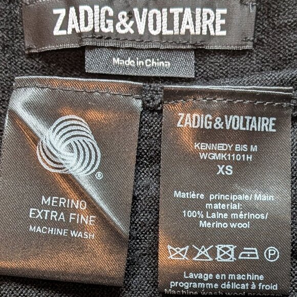 Zadig & Voltaire Kennedy Sweater Lightning Bolts Black XS Merino Wool - Picture 4 of 7